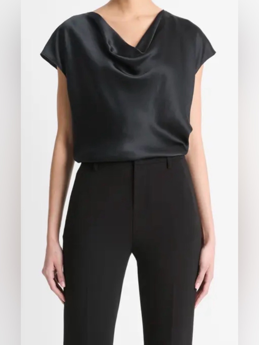 Banana Republic Black Drape Neck Cap Sleeve Top